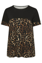 Plus Size Crew Neck Short Sleeve Leopard Print Stretchy Fabric T-shirt