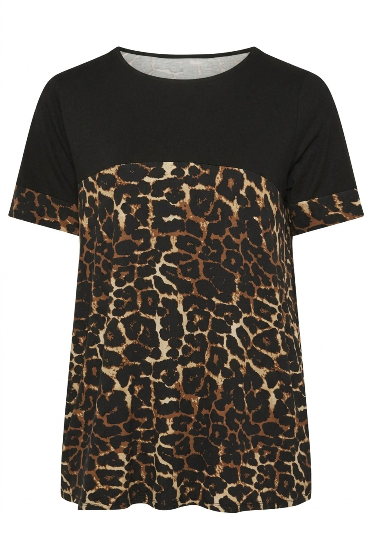 Plus Size Crew Neck Short Sleeve Leopard Print Stretchy Fabric T-shirt
