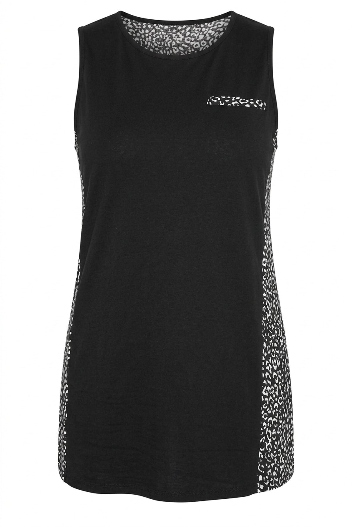 Plus Size Pocket Detailed Leopard Print Back Sleeveless Crew Neck Blouse