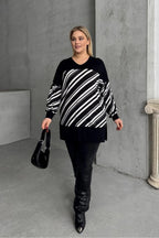 Plus Size V-Neck Long Sleeve Elasticated Cuff Slit Blouse