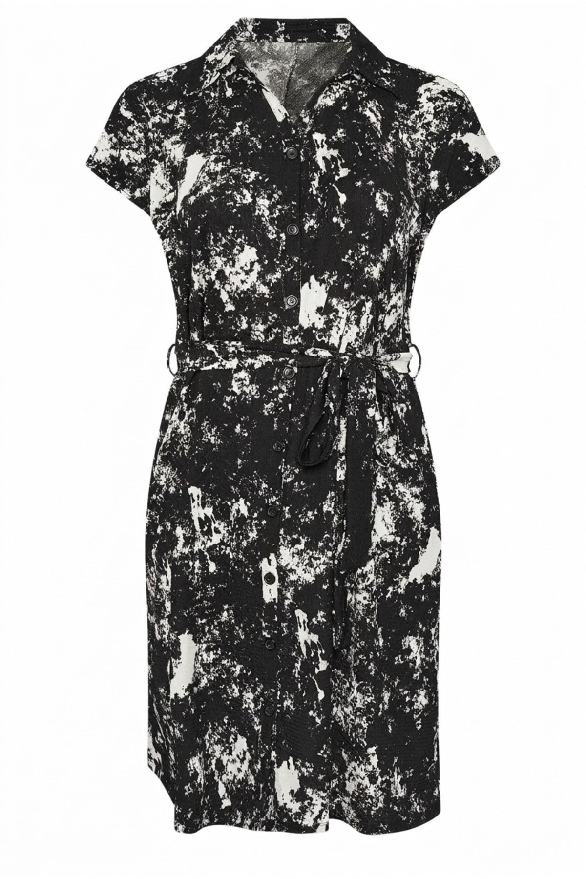 Button-Detailed Sleeveless Patterned Dress