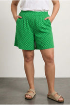 Plus Size Pocketed Crinkled Fabric Polka Dot Shorts