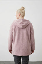 Plus Size Long Sleeve Hooded Open Front Plush Jacket with Pockets