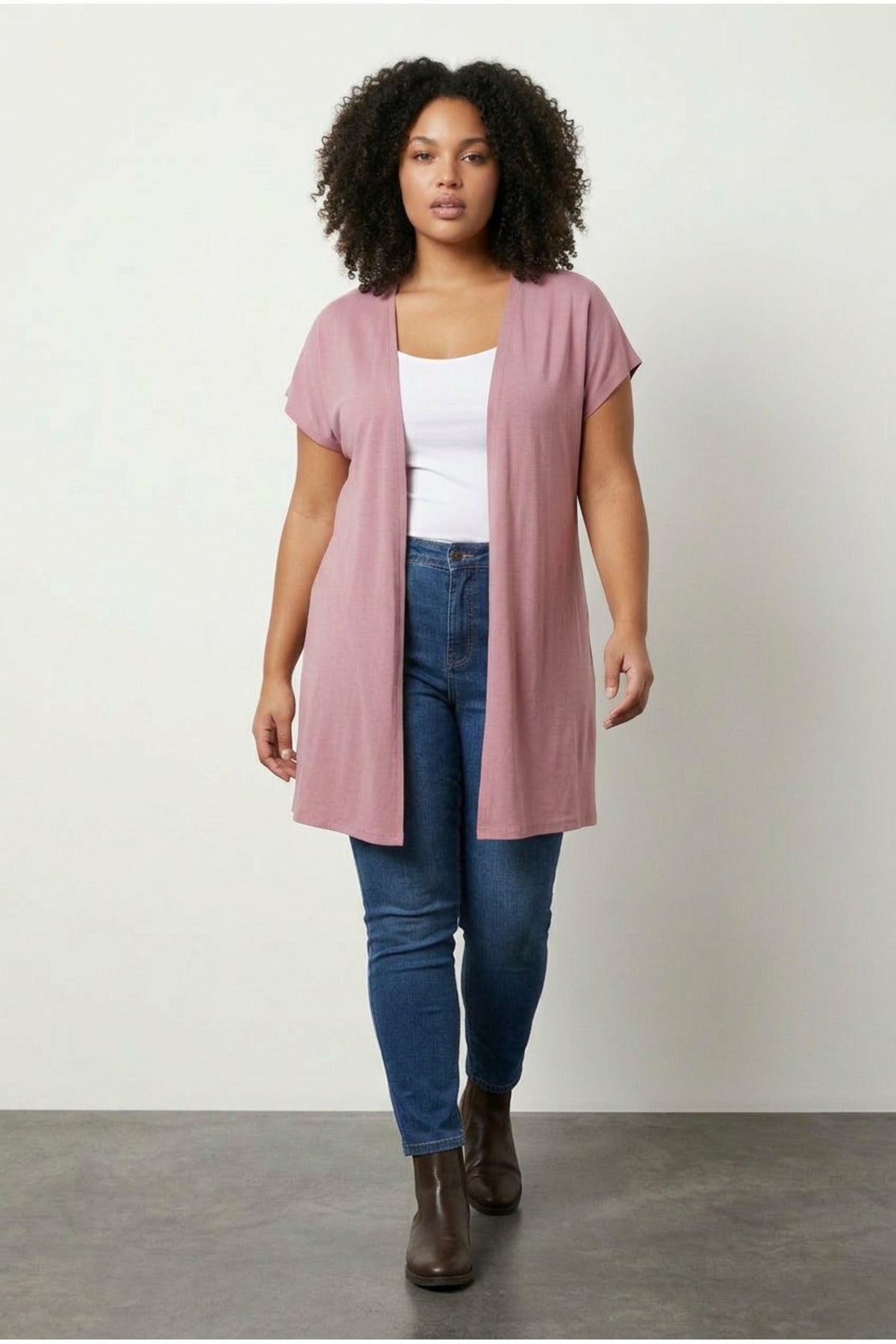 Plus Size Short Sleeve Open Front Lightweight Cardigan