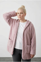 Plus Size Long Sleeve Hooded Open Front Plush Jacket with Pockets