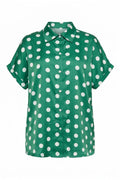 Plus Size Button-Front Short Sleeve Polka Dot Patterned Shirt