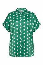 Plus Size Button-Front Short Sleeve Polka Dot Patterned Shirt