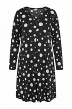 Plus Size V-Neck Long Sleeve Polka Dot Patterned Dress