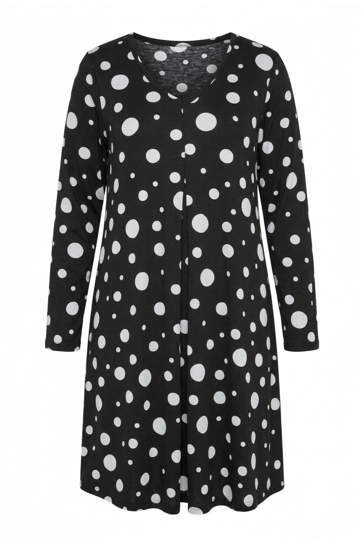 Plus Size V-Neck Long Sleeve Polka Dot Patterned Dress