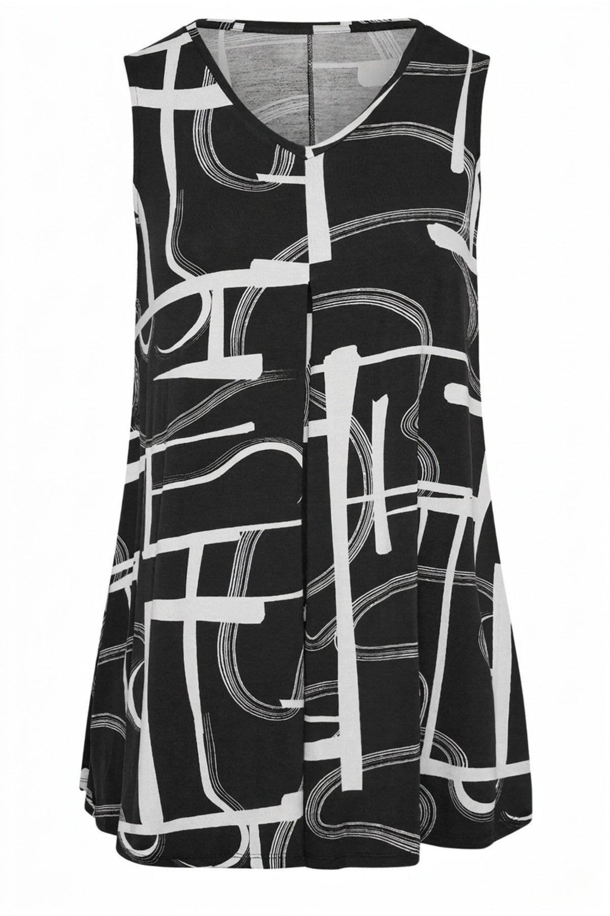 Plus Size V-Neck Sleeveless Draped Patterned Stretchy Blouse