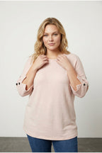 Plus Size Half Sleeve Crew Neck Button Detailed Sweater