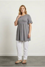 Plus Size Sleeve Detailed, Elasticated Waist, Pleated Tunic T-shirt
