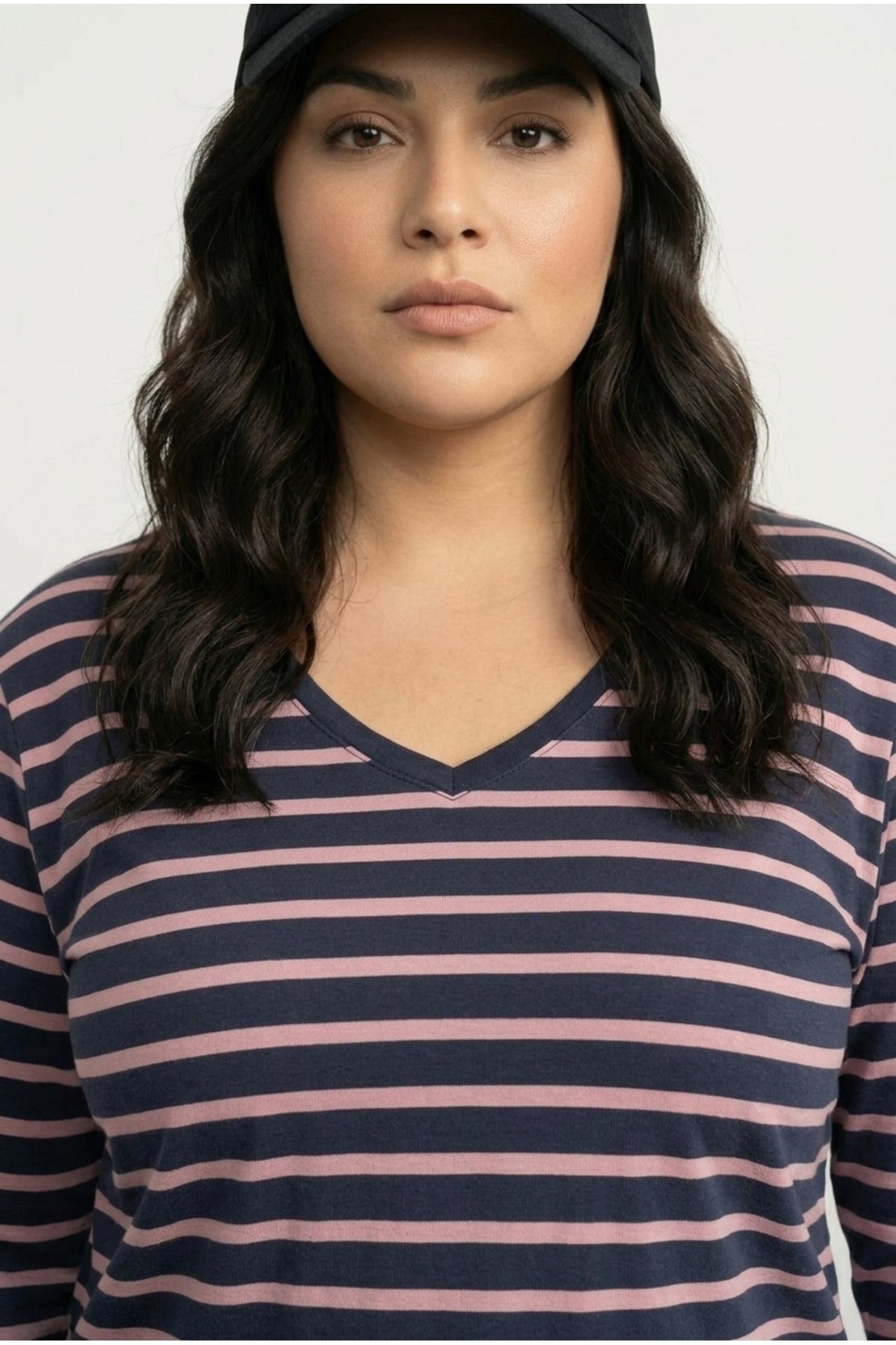 Plus Size V-Neck Dolman Sleeve Striped Lightweight Sweatshirt