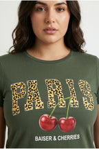 Plus Size Crew Neck Short Sleeve Shiny Printed T-shirt