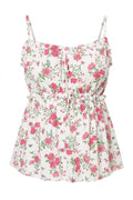 Plus Size Square Neck Strappy Floral Patterned T-shirt with String Detail