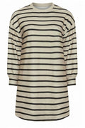 Plus Size Crew Neck Long Sleeve Striped Short Dress