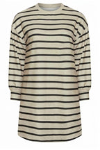 Plus Size Crew Neck Long Sleeve Striped Short Dress