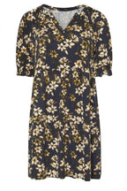 Plus Size V-Neck Short Sleeve Floral Print Mini Dress