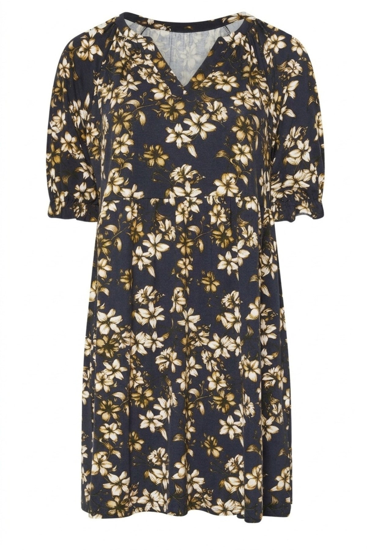 Plus Size V-Neck Short Sleeve Floral Print Mini Dress