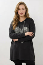 Plus Size V-Neck Long Sleeve Hooded Tunic Sweatshirt