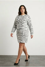 Plus Size Long Sleeve Crew Neck Zebra Print Mini Dress
