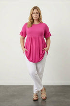 Plus Size Sleeve Detailed Elastic Waist Pleated Tunic T-shirt