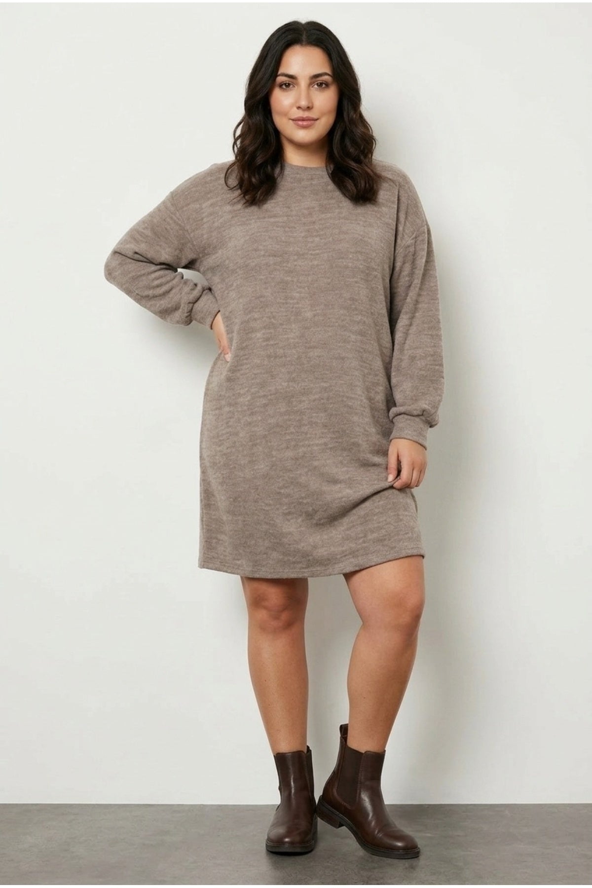Plus Size Long Sleeve Crew Neck Soft Textured Dress