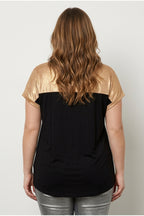 Plus Size Crew Neck Short Sleeve Shiny Stretchy Fabric T-shirt