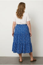 Plus Size Elastic Waist Pleated Minimal Floral Patterned Stretchy Fabric Skirt