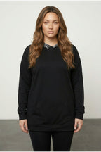 Plus Size Long Sleeve Hooded Kangaroo Pocket Side Slit Sweatshirt