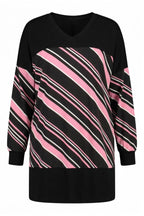 Plus Size V-Neck Long Sleeve Elasticated Cuff Slit Blouse