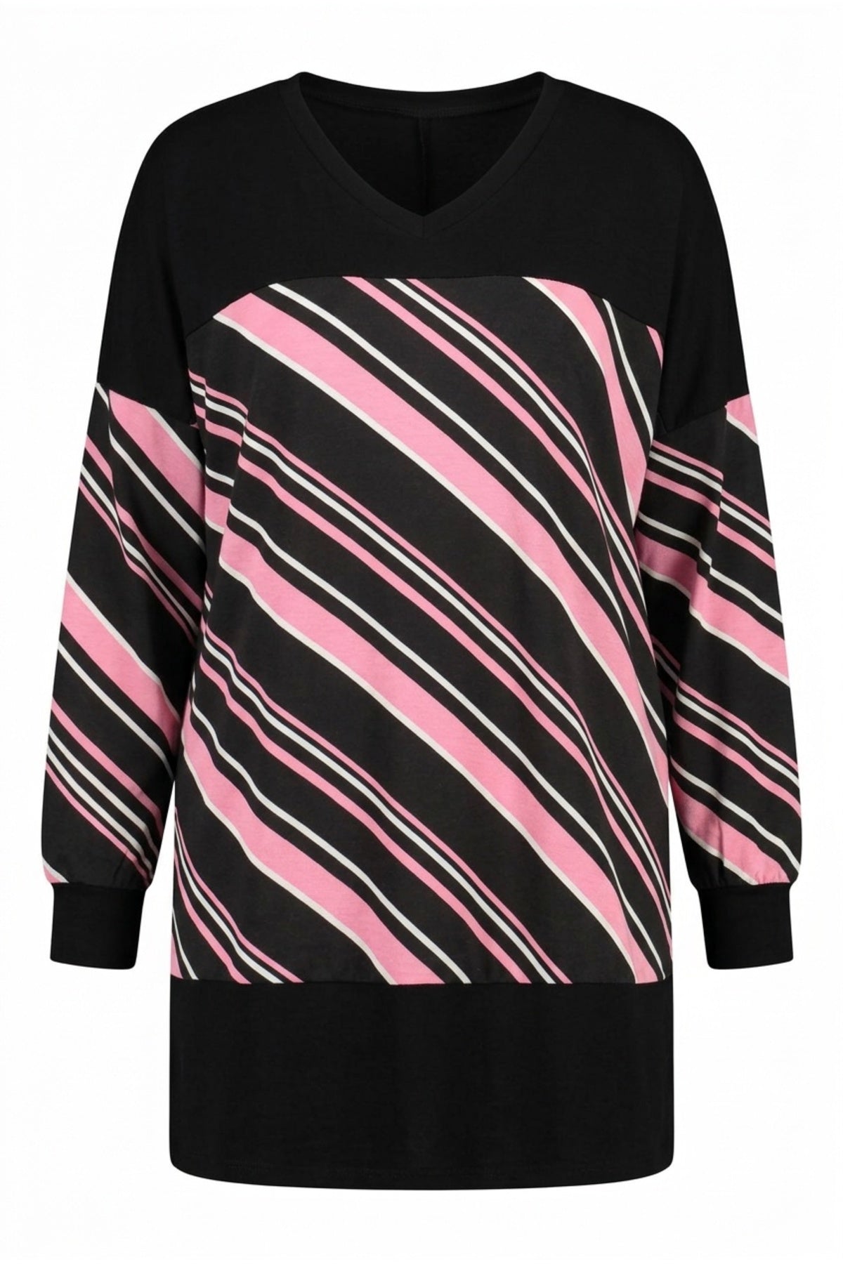Plus Size V-Neck Long Sleeve Elasticated Cuff Slit Blouse