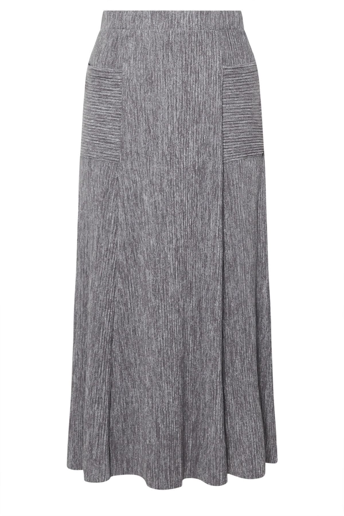 Plus Size Elastic Waist Front Pocket Ribbed Maxi Skirt