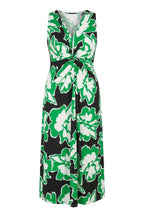 Plus Size V-Neck Sleeveless Floral Patterned Ruched Front Maxi Dress