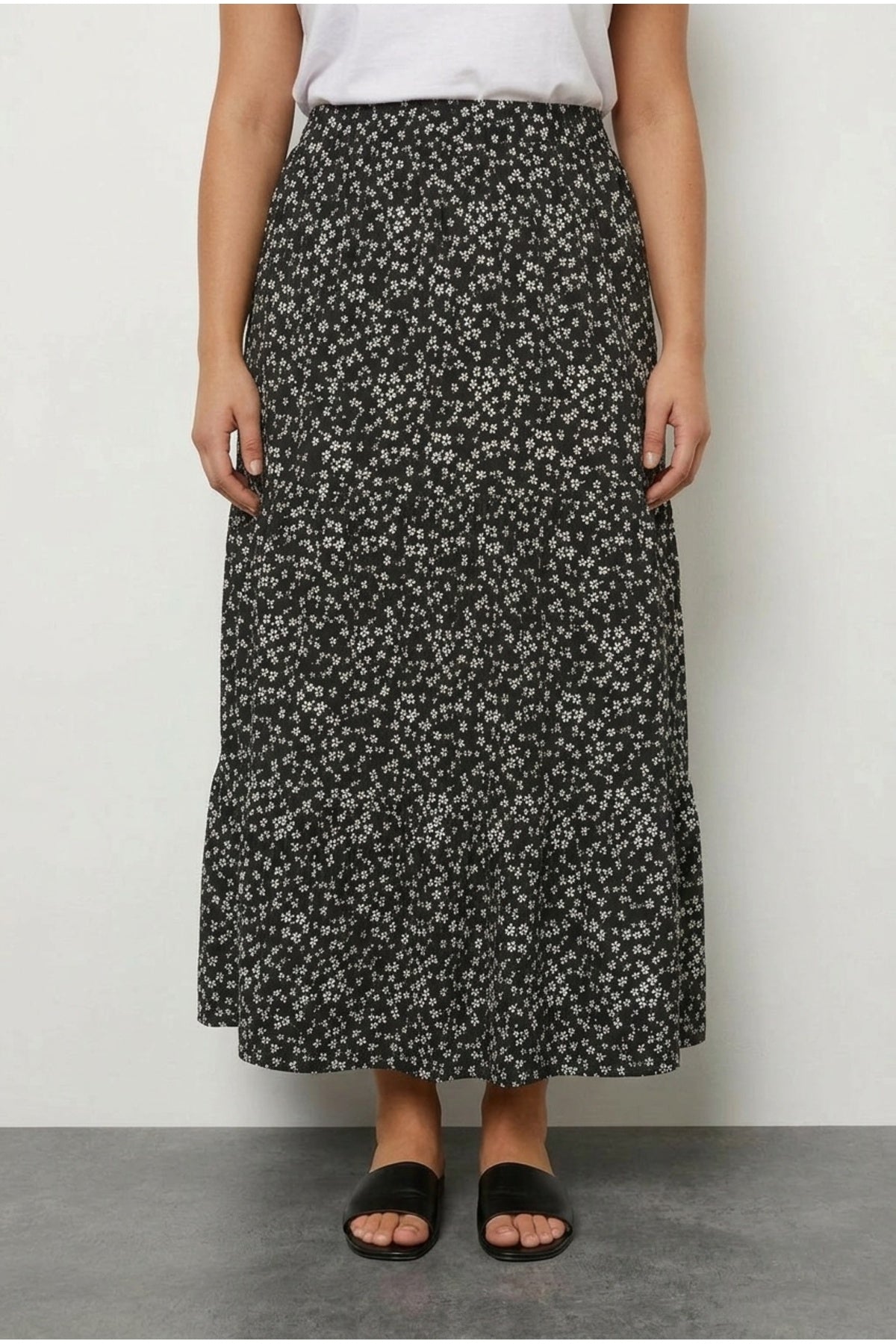 Plus Size Longline Pocketless Elastic Waist Patterned Skirt