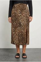 Plus Size Elastic Waist Slit Leopard Print Midi Length Skirt