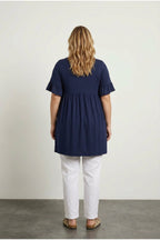 Plus Size Sleeve Detailed Elastic Waist Pleated Tunic T-shirt