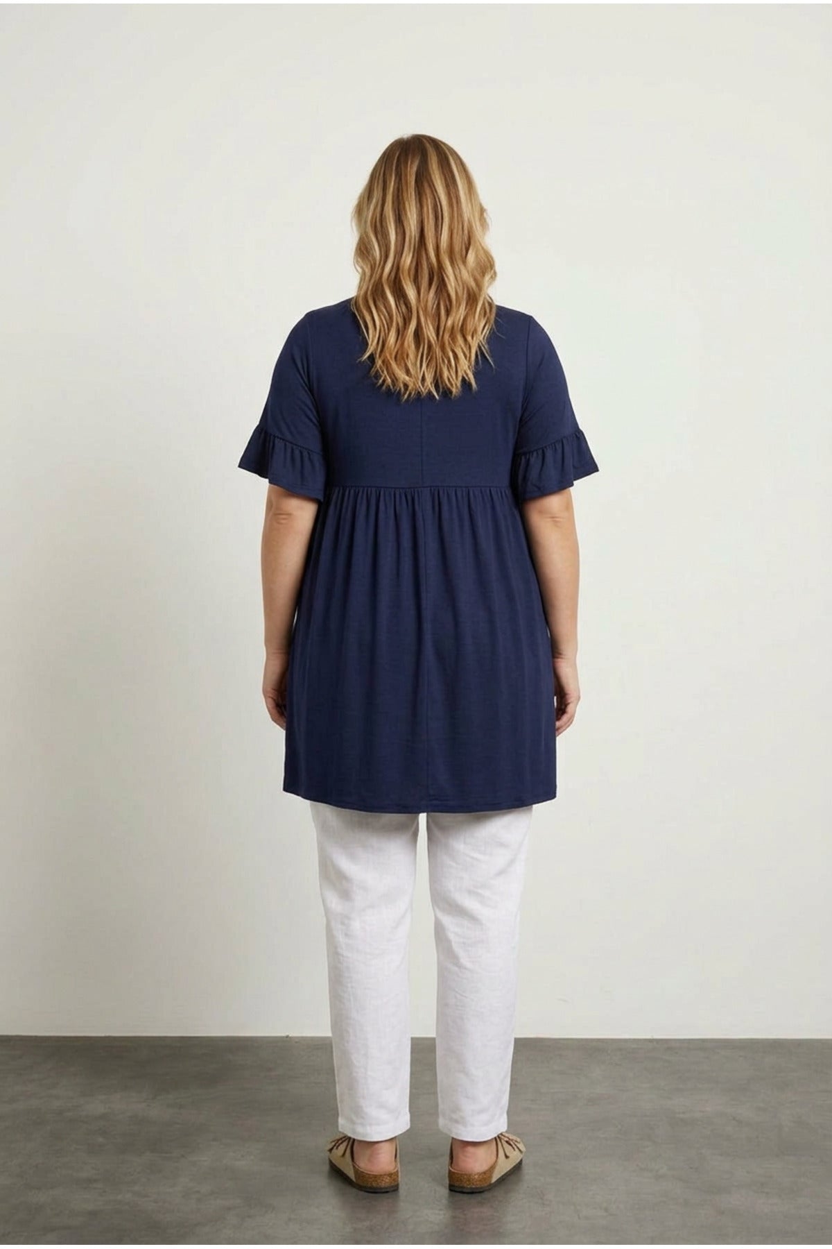 Plus Size Sleeve Detailed Elastic Waist Pleated Tunic T-shirt