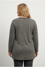 Plus Size V-Neck Front Zippered Slit Detailed Blouse