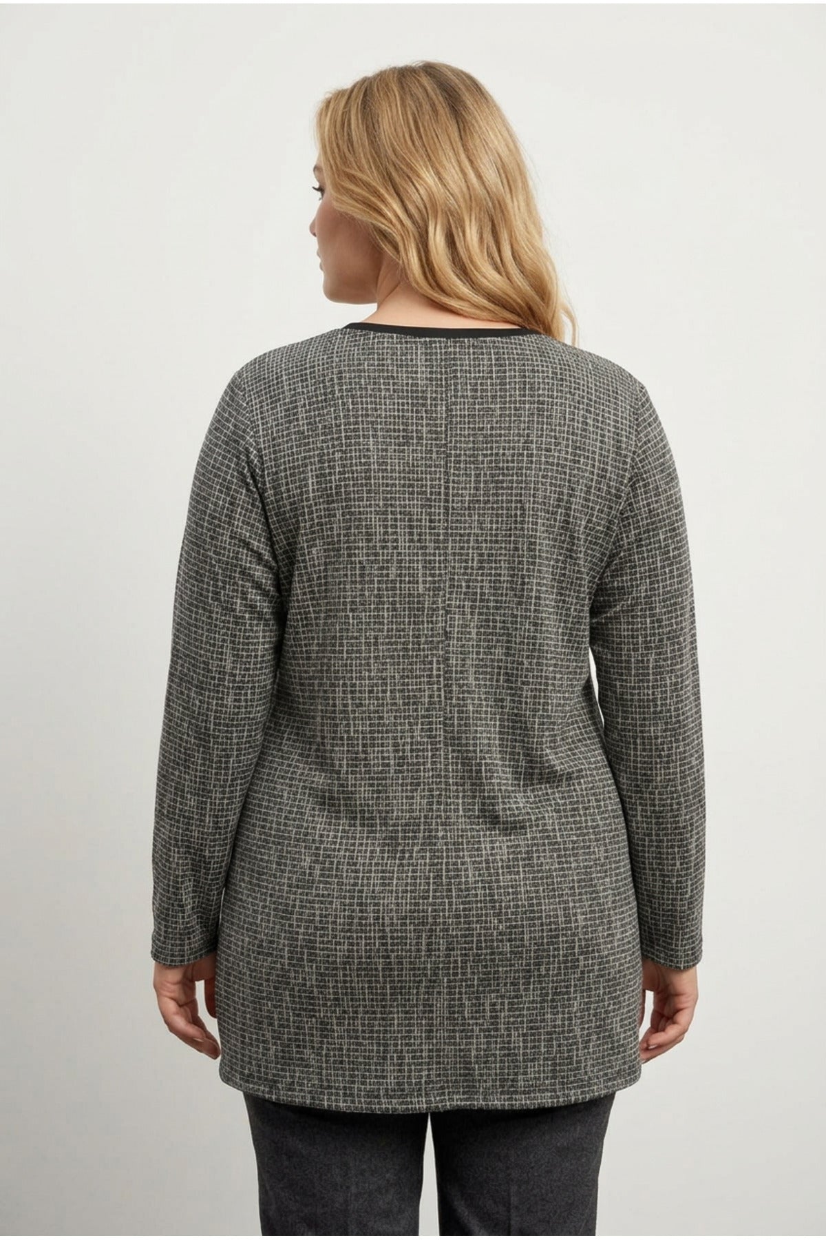Plus Size V-Neck Front Zippered Slit Detailed Blouse