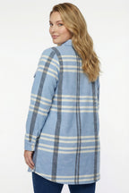 Plus Size Buttoned Pocketed Blue Flannel Shirt