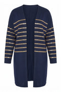 Plus Size Buttonless Long Sleeve Metallic Striped Cardigan