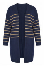 Plus Size Buttonless Long Sleeve Metallic Striped Cardigan