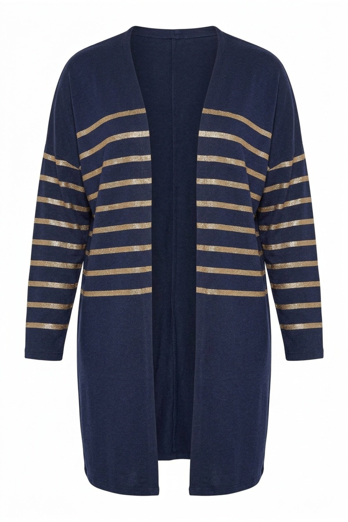 Plus Size Buttonless Long Sleeve Metallic Striped Cardigan
