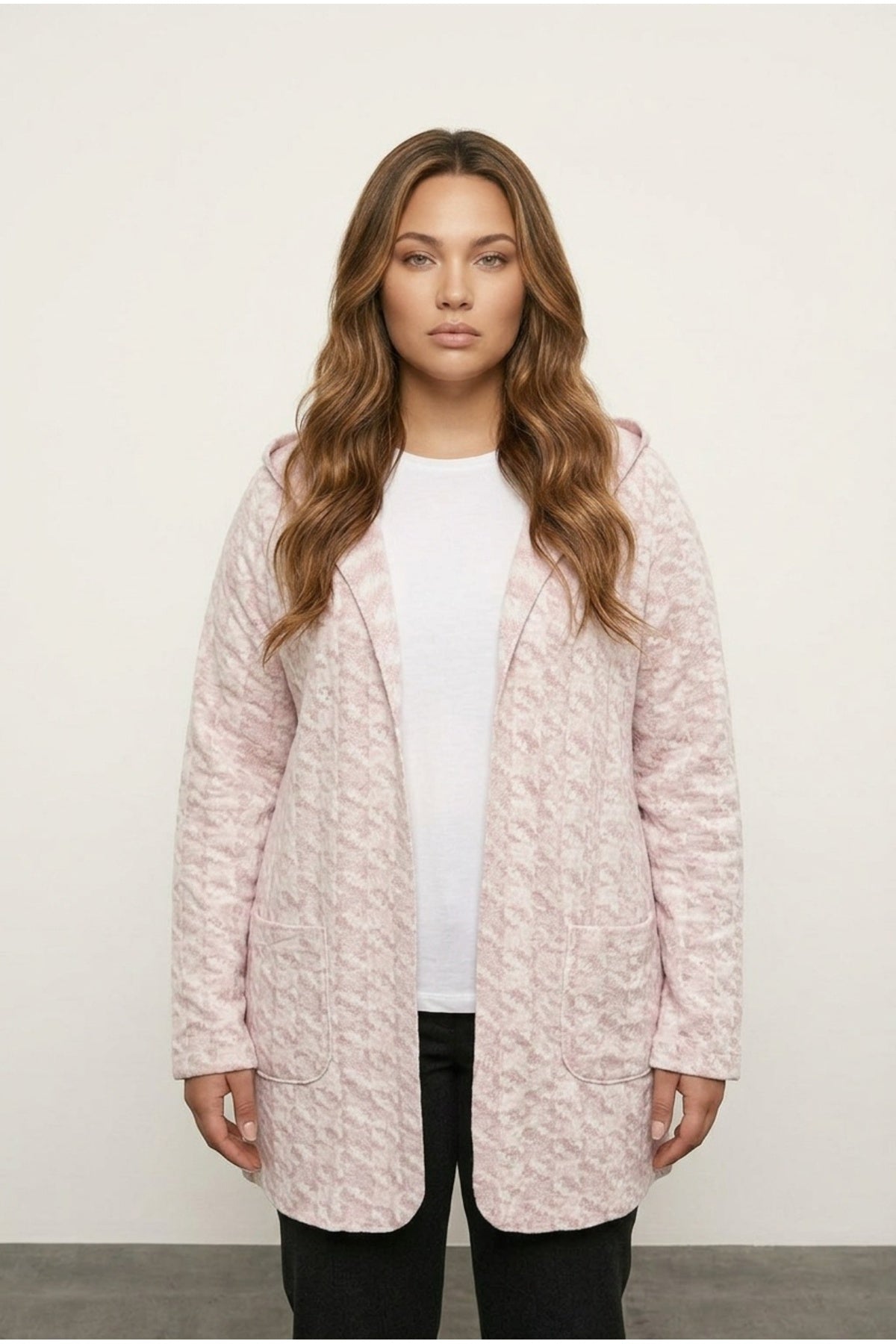 Plus Size Long Sleeve Hooded Pocketed Open Front Lightweight Cardigan