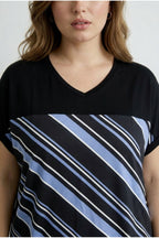 Plus Size V-Neck Short Sleeve Striped Stretchy Fabric T-shirt