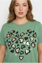 Plus Size Crew Neck Short Sleeve Shiny Printed Stretchy Fabric T-shirt