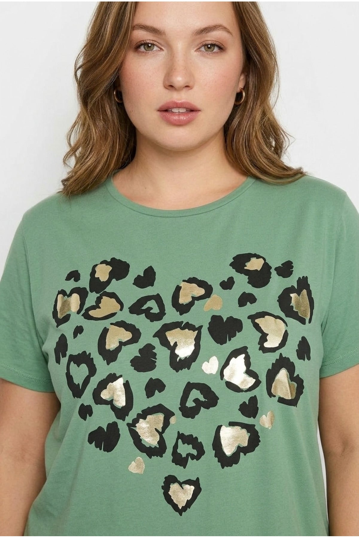 Plus Size Crew Neck Short Sleeve Shiny Printed Stretchy Fabric T-shirt