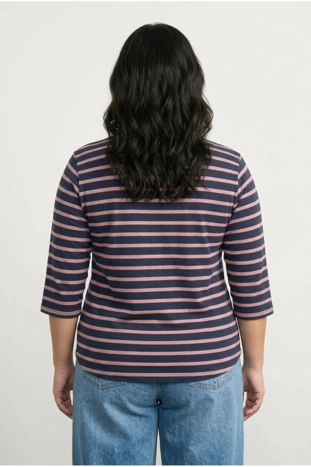 Plus Size V-Neck Dolman Sleeve Striped Lightweight Sweatshirt