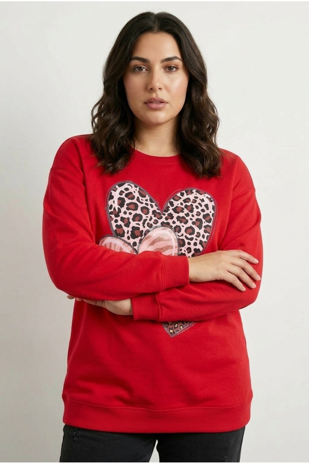Plus Size Crew Neck Long Sleeve Printed Stretchy Fabric Sweatshirt